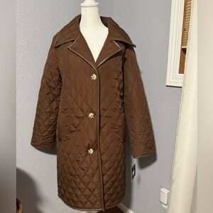 Marc New York NWT Brown Quilted Mid-Length Jacket Faux Leather Trim- Size Medium